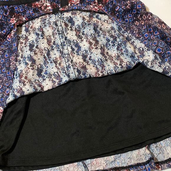 Floral Navy Sheer Long Sleeve Dress Knee Length Piping SZ Small Gothic Ruffle - Picture 10 of 14